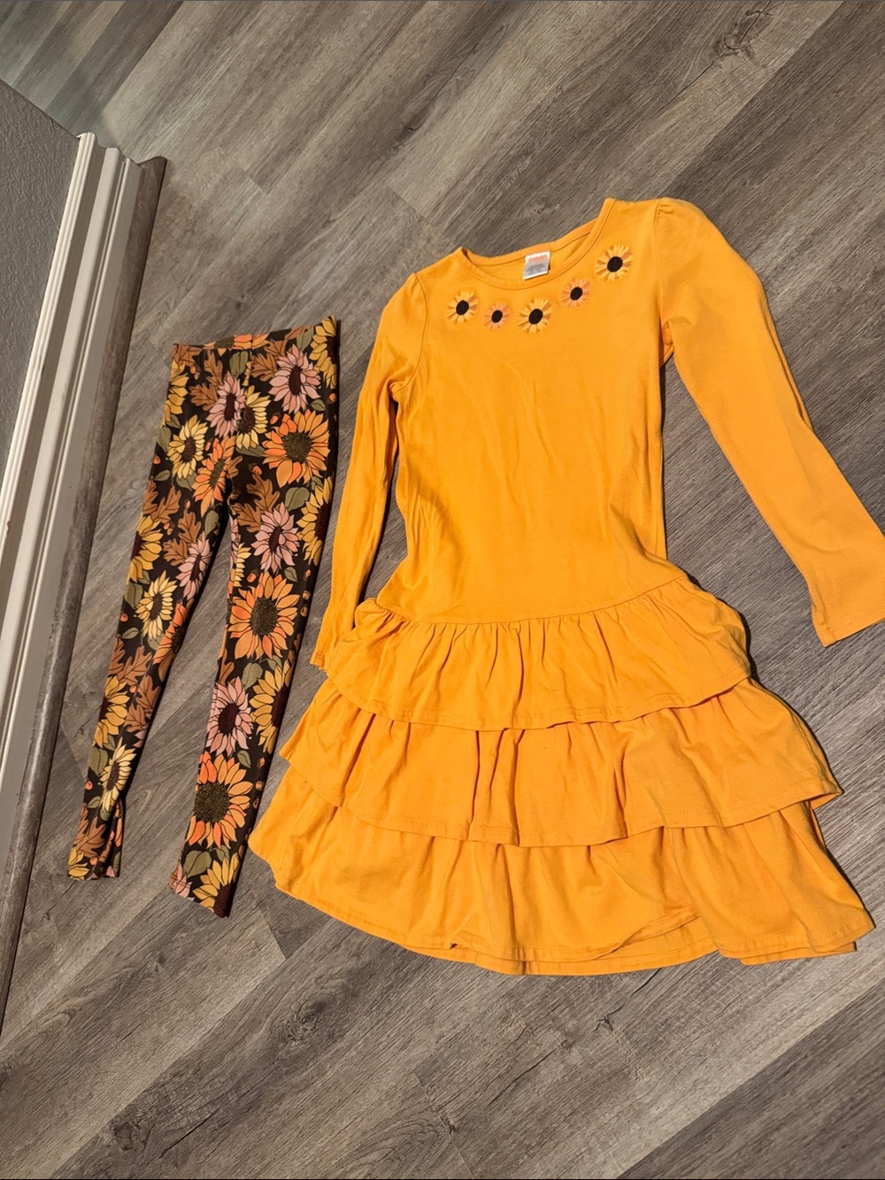 Gymboree Girls Yellow Tiered Dress with Floral Leggings